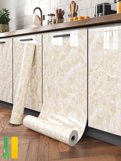 光泽大理石纹自粘墙纸，花岗岩纹理乙烯基贴膜，可移除装饰膜，适用于厨房橱柜、浴室