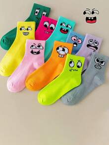 5/10双趣味表情印花中筒袜，男女皆宜的学院风春夏袜 - 彩色 - 查看 3