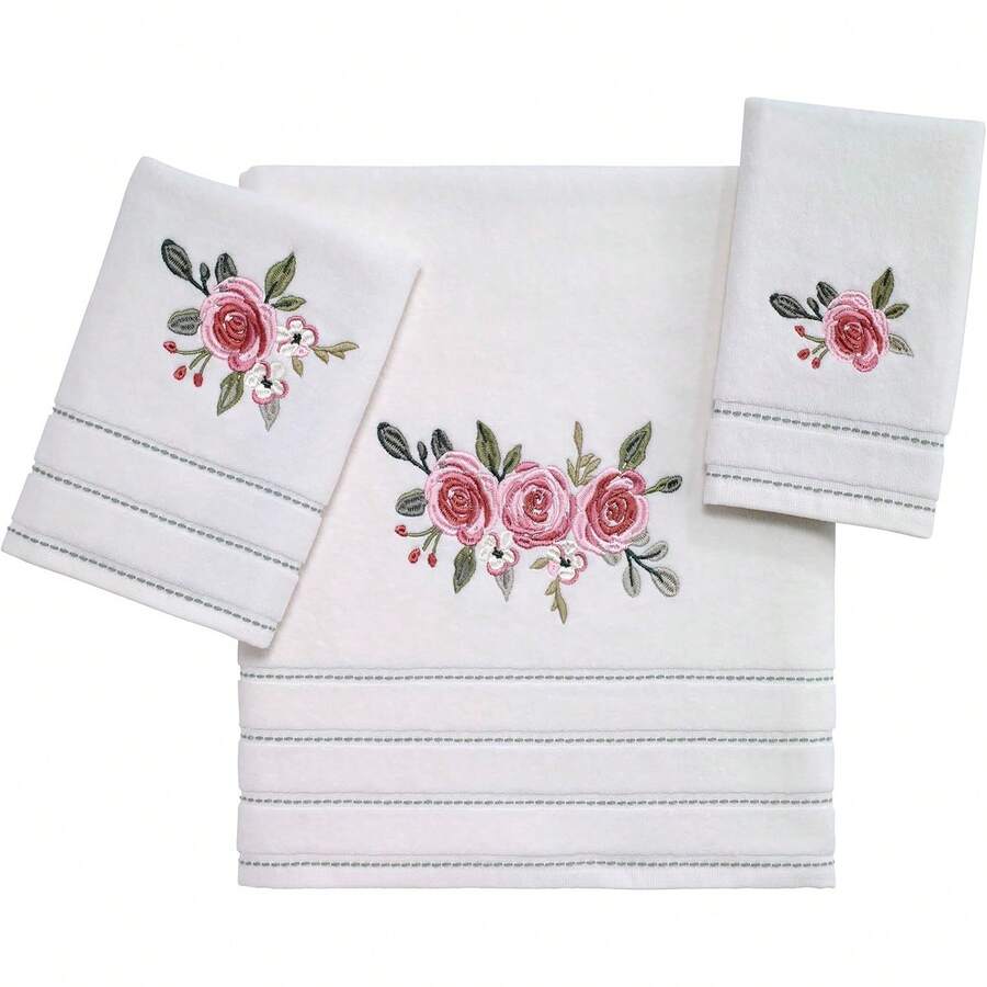 Avanti Linens - Hand Towel, Soft & Absorbent Cotton Towel (Spring Garden Collection) - White Us - View 1