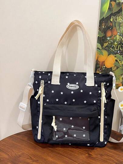 女士日系可爱软包手提包，休闲百搭单肩包，适合上学学习，尼龙材质，涤纶内衬，拉链封口，黑色