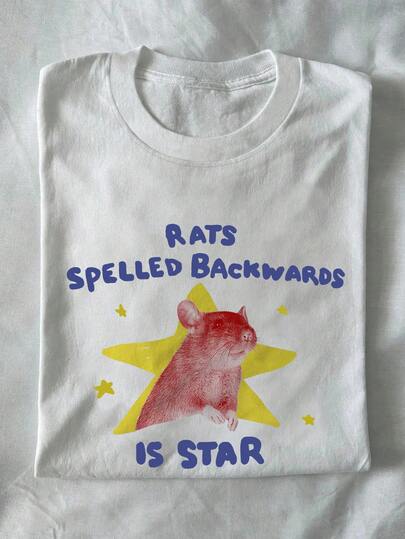 “Rats Spelled Backwards Is Star”男女通用T恤，趣味动物T恤，老鼠主题礼物，个性T恤，另类T恤，引起共鸣T恤，2026春夏新品，适合休闲和户外穿着