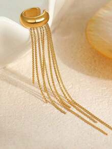 1pc INS Fashionable Elegant Long Tassel Stainless Steel Ear Cuff Earrings, Suitable All Occasions, Party, Daily Commute, Choice ZRRU - Vàng 2 - Xem 5