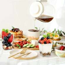 Bộ 300 cốc nhựa trong suốt đựng tráng miệng kèm thìa, cốc đựng thạch khai vị trong suốt chống gỉ, hình chữ nhật và hình vát, thích hợp cho các món tráng miệng, đồ uống shot và phục vụ tiệc tùng. - Trong sáng - Xem 4