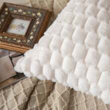 1pc Solid Plush Cushion Cover Without Filler - White - View 5
