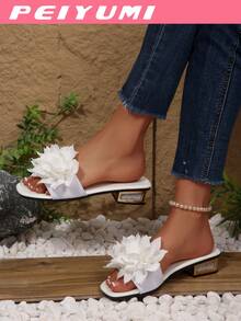 PEIYUMI Women's Minimalist Low Heel Rhinestone Sandals Women's Elegant Fashion High Heel Shoes, Suitable For Beach, Party, And Other Occasions - White - View 5