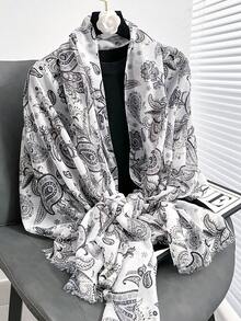 1条新款腰果印花围巾，适合春秋季佩戴，女士穆斯林头巾，柔软轻盈，清新优雅，长款轻薄防晒围巾，日常旅行拍照，防晒披肩，家庭度假礼物 - 彩色 - 查看 9