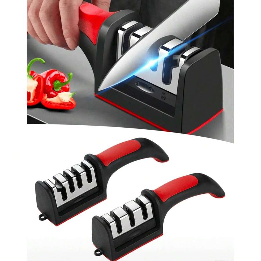 KITCHEN KNIFE AND SCISSOR SHARPENER, HANDY THREE-PHASE WHEATSTONE 3-In-1 - Black - View 1