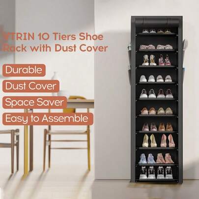 Vicye 10 Tier Fabric Shoe Rack, Shoe Store With Dustproof Fabric Cover, Large Capacity For 34-40 Pairs, Suitable For Boots, Heels, Trainers