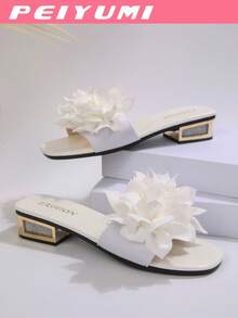 PEIYUMI Women's Minimalist Low Heel Rhinestone Sandals Women's Elegant Fashion High Heel Shoes, Suitable For Beach, Party, And Other Occasions - White - View 6