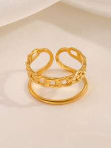 1pc 18K Gold Plated Stainless Steel Geometric Line Design Open Ring, Suitable For Women's Daily Wear - Gold - View 6