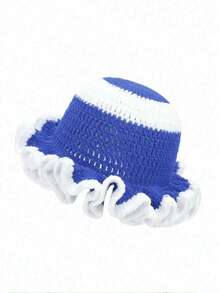 1顶女士时尚针织帽，手工钩编波浪荷叶边帽，休闲Y2K针织帽，最适合搭配比基尼的沙滩帽 - 木耳邊針織帽 - 查看 40