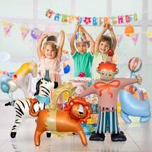 Circus Theme Party Balloons Set, 5PCS Large Standing Animal Balloons – Clown, Lion, Sea Lion, Zebra & Carousel Horse,3D Cream Style Balloons For Kids Birthday, Baby Shower, Carnival Decoration - 5個動物造型立牌 - 查看 4