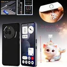 Black Phone Case + 2D Mermaid Cat Acrylic Type-C Dust Plug, Compatible With Nothing Phone (3a), Nothing Phone (3a) Pro, Nothing CMF Phone 1, Nothing Phone (1), Nothing Phone (2), Nothing Phone (2a), Nothing Phone (2a) Plus, Minimalist Design, , Made Of TPU With Military-Grade Shock Protection, Lightweight And Portable. - Black-matte - View 1