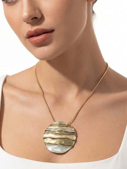 Cring Coco 1pc Women's Pendant Necklace, Fashionable Bohemian Minimalist Geometric Circle Ocean Style, Suitable For Daily Wear, Parties, Beach, Music Festivals, Mother's Day, Holiday Jewelry Accessory Gift