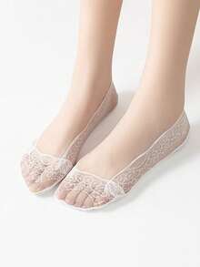 1/5/10双装 超薄蕾丝女士夏季防滑隐形短袜 高跟鞋底镂空网眼长袜 - 彩色 - 查看 5