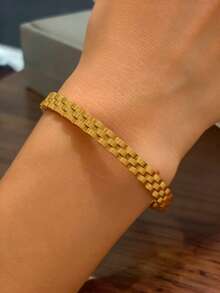 3件套18K镀金高品质不锈钢四叶草齿轮女士手链，多元素女士首饰套装，包含链条、齿轮和四叶草设计，时尚百搭，适合女士佩戴。不褪色，适合日常佩戴、派对、节日、生日、婚礼、情人节等场合，也可作为母亲节礼物送给妈妈。 - 金色 - 查看 10