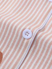 Striped Heart Print Short Sleeve Shorts Pajama Set For Women - Watermelon Pink - View 9