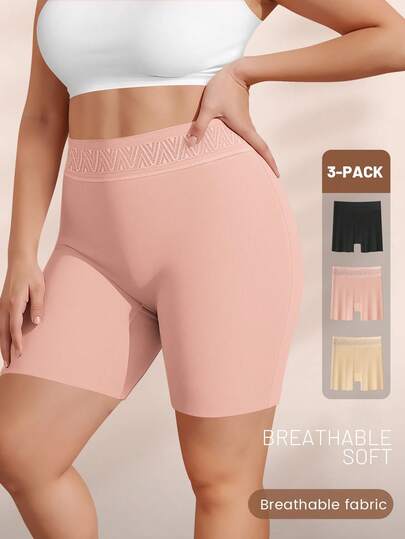 3pcs Plus Size Women High Waist Seamless Briefs, Tummy Control, Soft & Breathable, Stretchy