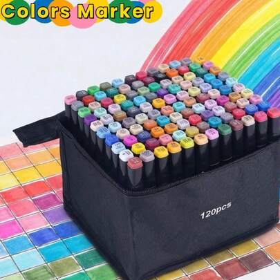 多色美术马克笔，双头设计，可画粗细线条，专业马克笔套装，适合儿童和成人使用，包含基础绘画工具，可用于涂色书、素描、插画、笔记、计划本、学习用品等，是开学季的理想之选。