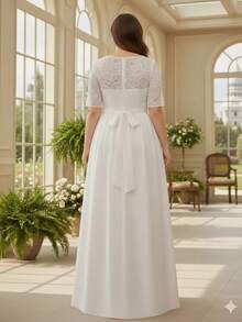 Vestido Casamento Renda Noiva 55 Plus Size Civil Longo Festa - Branco - Visão 3