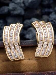 一对浪漫立方氧化锆水滴耳环，适合女性佩戴，可用于婚礼、订婚、周年纪念、派对、情人节等场合。 - 1# - 查看 2