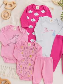 Kit 12 peças Manga Longa Inverno Bebês - Rosa Bebê - Visão 12