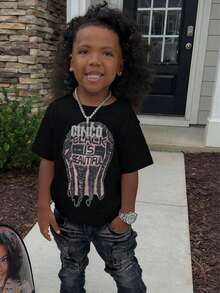 Boys' Cotton Round Neck T-Shirt, Casual And Comfortable Spring And Summer Short-Sleeved Printed Top - 黑色 - 查看 2