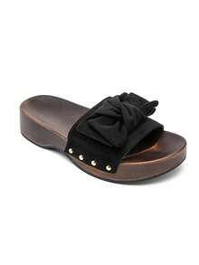 Mules Plateformes à Nœud Suedé Et Semelle Aspect Bois - Black - View 1