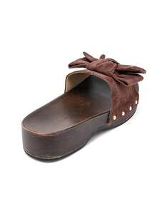 Mules Plateformes à Nœud Suedé Et Semelle Aspect Bois - Brown - View 5