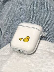 1 Pc Transparent Heart-Shaped Yellow Duck Pattern Shockproof Protective Earbud Case For Men Women Teens, Earbud Protector, Fashionable Daily Use Earbud Case, Suitable Compatible With Airpods 1/2/3/4/Pro/Pro2/Pro3 - Clear - View 3