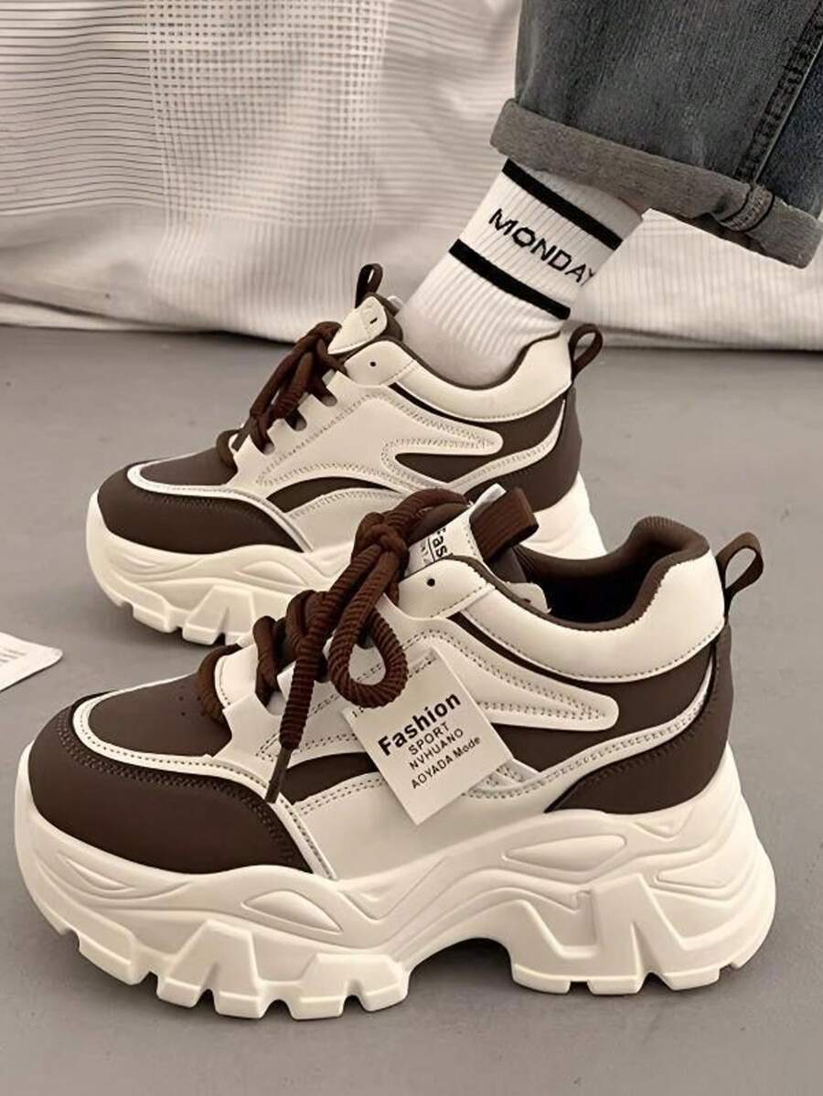 1双女士系带低帮软底休闲跑步鞋，运动鞋 - 卡其色 - 查看 1