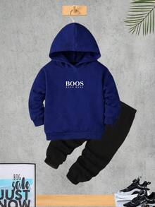 Boys' Kangaroo Hoodie Set, Sweatshirt And Pants, Flannel Lined, For Boys And Children, Winter - Màu xanh hải quân - Xem 2