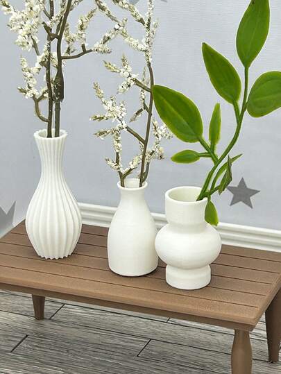 3pcs Different Shape Doll House Vases, Mini Plastic Decorative Vases, Desktop Miniature Ornaments, Model House Home Decor, Fairy Garden Vases