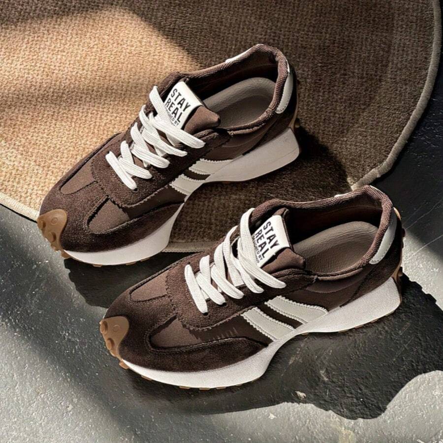 Women's Comfortable Lace Up Athletic Sneakers - Lightweight Multipurpose Casual Shoes, Non-Slip Rubber Sole, Suitable For All Seasons,Suitable For Gift-Giving During The School Opening Season - 摩卡棕 - 查看 1
