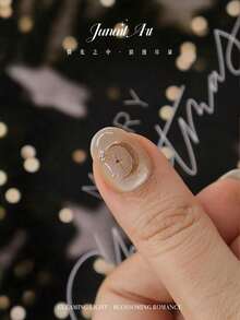 10 móng tay giả thủ công, móng tay acrylic hình oval có thể tháo rời với các thiết kế dễ thương như sao, trăng, ngọc trai giả, họa tiết chạm khắc, thích hợp cho lễ Eid, Ngày Valentine, các bữa tiệc, các mùa trong năm. - Vàng - Xem 4