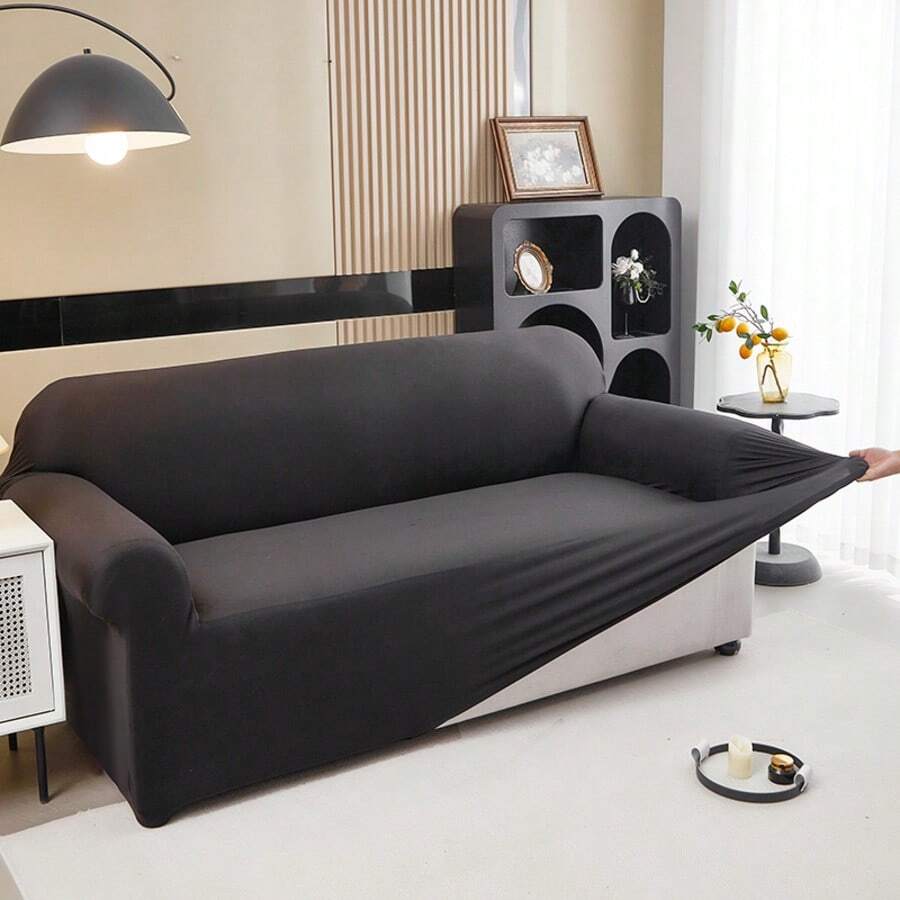 1 tấm bọc ghế sofa co giãn tối giản, làm từ lụa sữa, thiết kế liền mạch, có thể giặt máy, thân thiện với thú cưng, phù hợp với ghế sofa đơn đến 4 chỗ, thích hợp cho phòng khách, phòng ngủ, phòng ăn (1 tấm) - màu đen - Xem 1