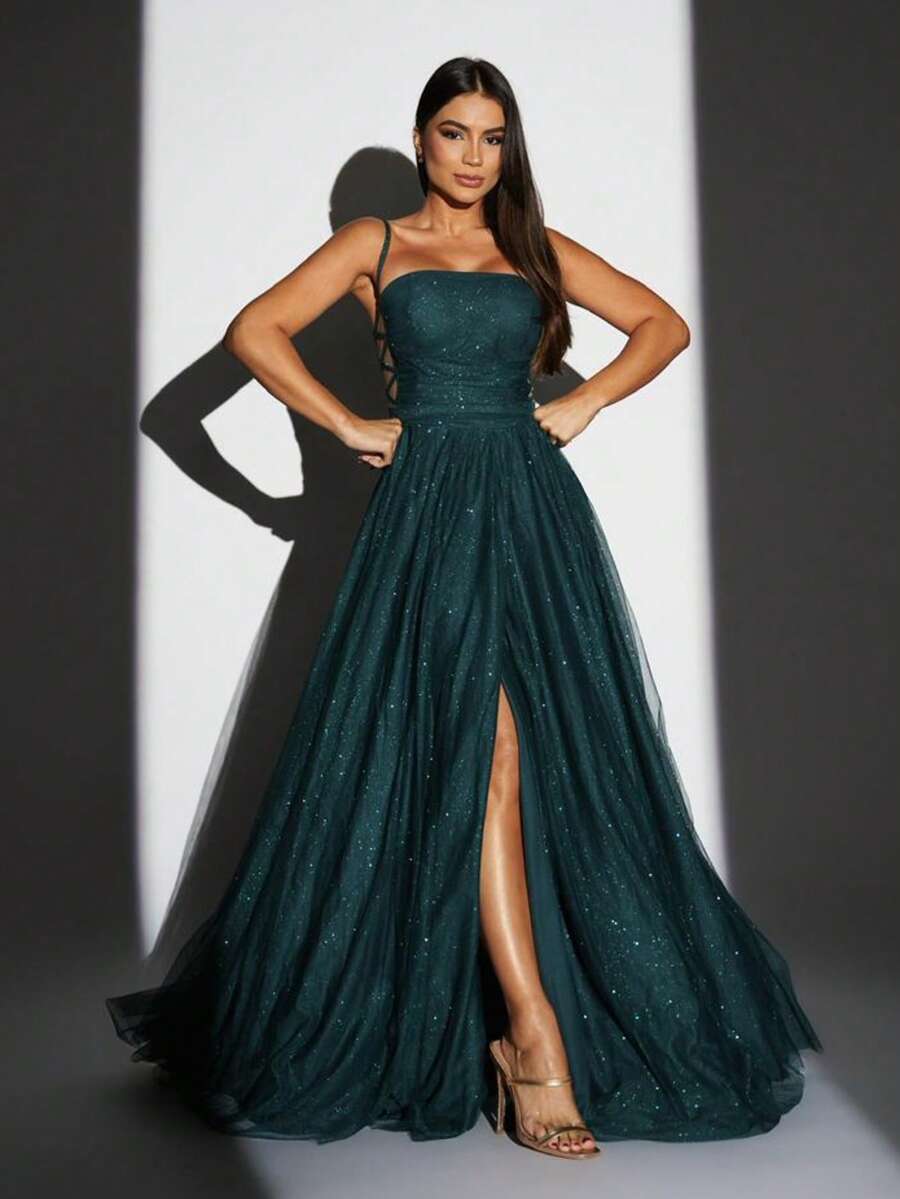 Elegant Party, Ruffled Hem, Wedding - EMERALD GREEN - View 1