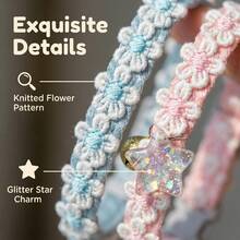 1/2 Adjustable Pet Collar With Star Decor Bell, Suitable For Cats And Small Dogs, Floral Decoration - Multicolor - View 6