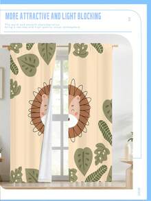 2pcs/Set 110gsm Cartoon Lion Pattern Blackout Curtains, Light Blocking, Thermal Insulation, Suitable For Bedroom, Living Room, Balcony, Modern Minimalist Style, 100% Polyester - Multicolor - View 7