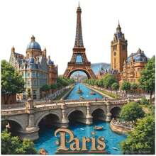 Paris Seine & Eiffel Tower Skyline Magnet: Square Frame Cityscape With River, Bridge & Retro Architecture, Romantic French Souvenir For Fridge - A - View 6