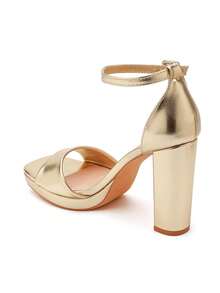 Sandales à Talons Bloc et Plateformes à Bride de Cheville - 金色 - 查看 4