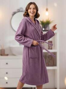 Bathrobe Women Fluffy, Bathrobe Men With Hood Terry Cloth Sauna Robe, Unisex, Sauna Robe Women With Long Belt S/M - L/XL Home Bathroom Decor Summer - Pink - View 2