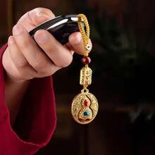 Gold-Tone Auspicious Gourd Keychain, Elegant Car Key Chain Pendant, Unisex Prosperity Gift - Multicolor - View 5