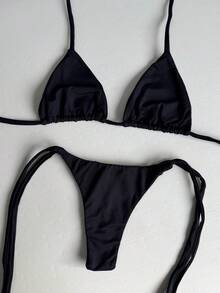 String Bikini With Micro Thong Bottom For Tan Lines - Elegant Tie-Back Closure, Perfect For Vacation Or Beach. - Army Green - View 3