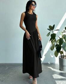 Women's Sleeveless Long Dress, Elegant, Asymmetrical, Casual, Evangelical Fashion - 黑色 - 查看 4