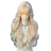 Platinum Blonde Big Wave Air Bangs Long Curly Wig, Natural Fluffy Realistic Wig, Sweet Style Full Wig For Women - Apricot - View 5