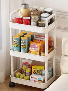 3 - Tier Rolling Storage Cart With Wheels, Multi - Layer Utility Trolley Organizer With Perforated Shelves For Bathroom, Kitchen, Office, Bedroom, Easy To Move And Assemble - trắng - Xem 6