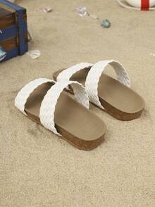 1 paire de sandales pour enfants de mode décontractée avec boucle en métal décoration personnalisée, convient pour le printemps et l'été - Beige - Voir 4