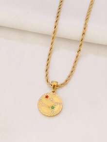 1pc Stainless Steel Zirconia Constellation Pendant Necklace For Women Fashion 18K Gold Plated Chain Necklaces Jewelry - Necklace - View 2