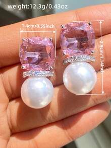1 par de pendientes de gota con circonita cúbica y perla falsa de lujo para mujeres, para boda, compromiso, aniversario, fiesta, joyería, regalo del Día de San Valentín - 1# - Ver 5